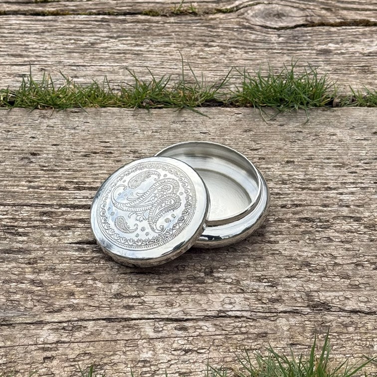 Paisley Round Pewter  Trinket Box