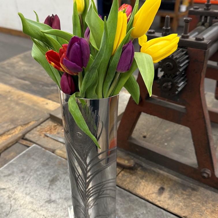 Large Peacock Pewter Vase Large Peacock Pewter Vase