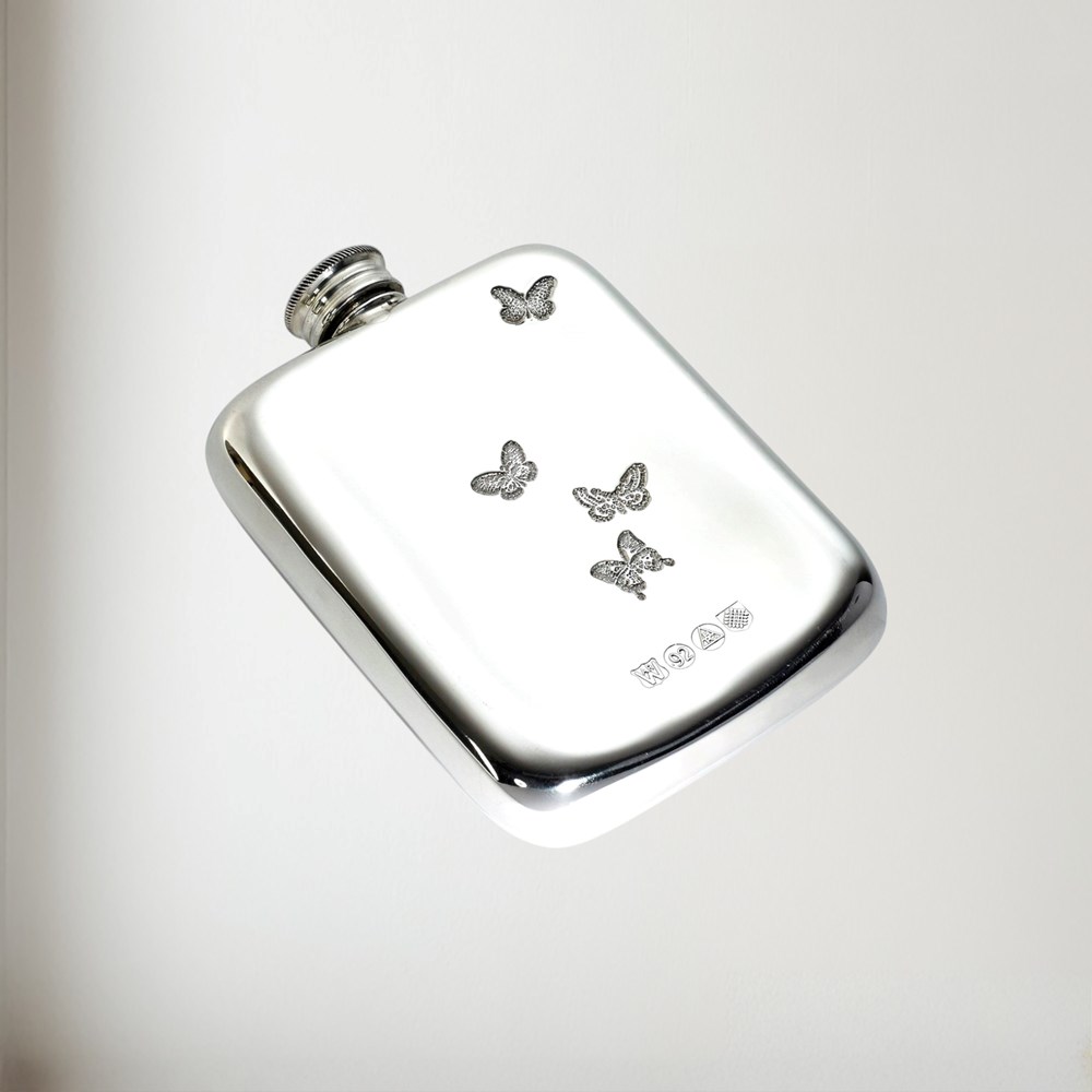 4oz Butterfly Pewter Pocket Flask