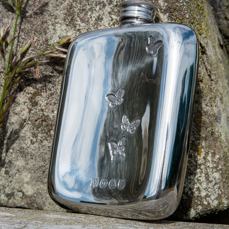 4oz Butterfly Pewter Pocket Flask 4oz Butterfly Pewter Pocket Flask