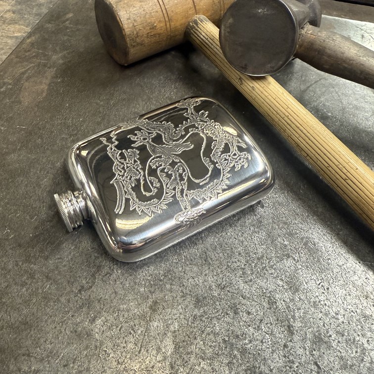 Chinese Dragon Pewter Pocket Flask Chinese Dragon Pewter Pocket Flask