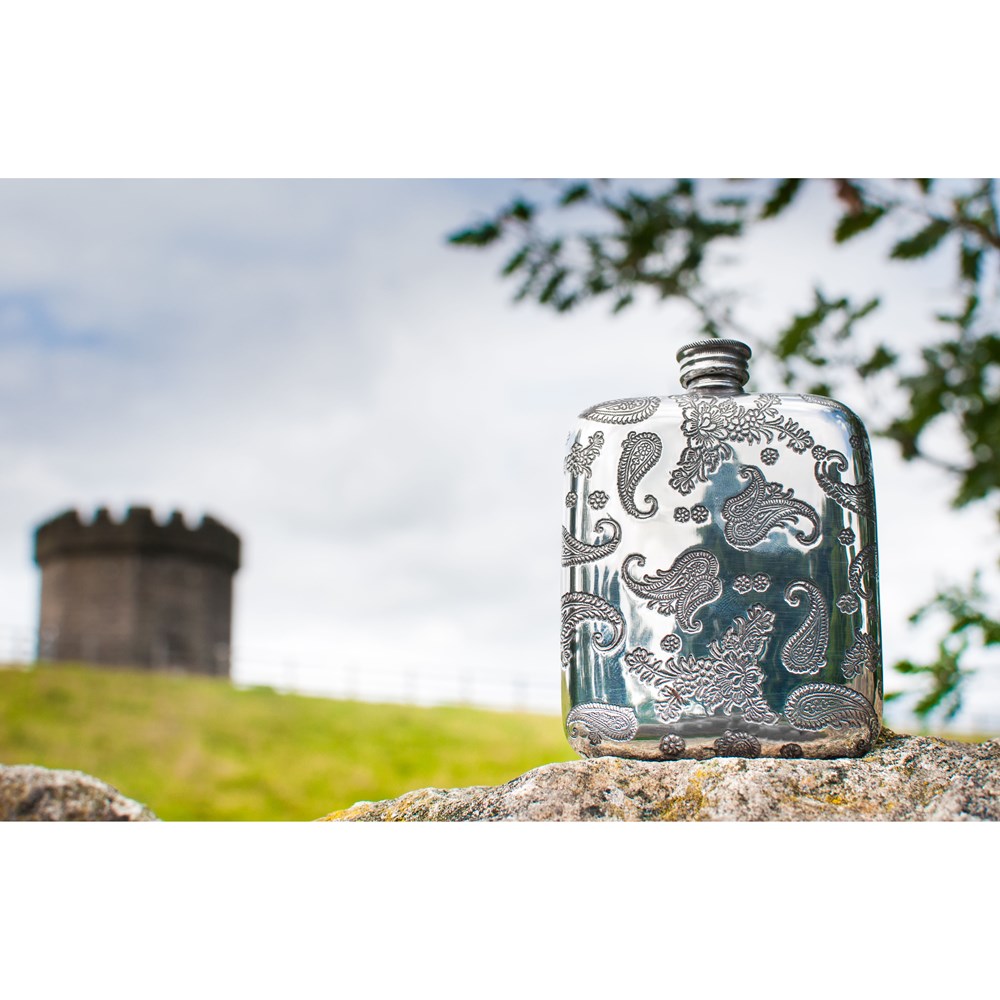 4oz Paisley Pewter Pocket Flask 4oz Paisley Pewter Pocket Flask