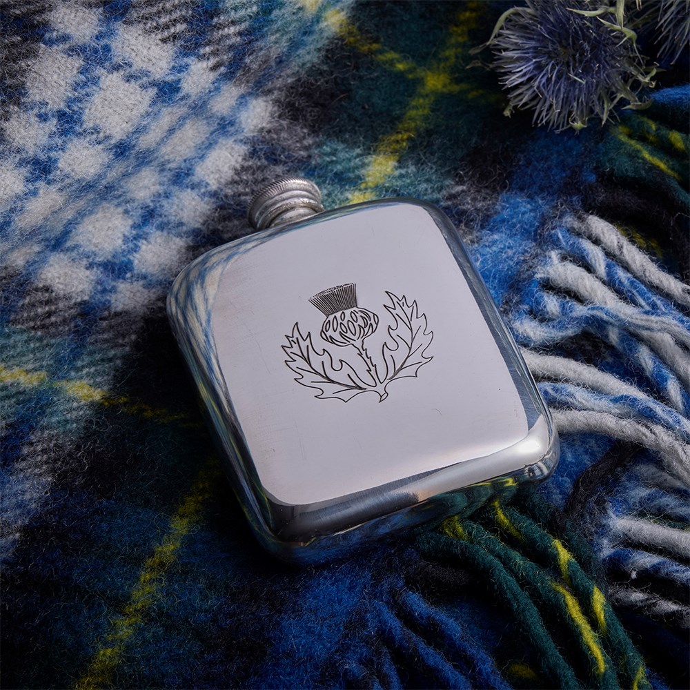 Thistle Stamp 4oz Pewter Pocket Flask
