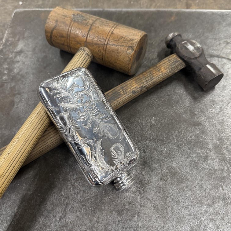 Small Peacock Pewter Pocket Flask Small Peacock Pewter Pocket Flask