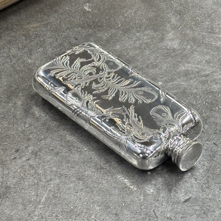 Small Peacock Pewter Pocket Flask Small Peacock Pewter Pocket Flask