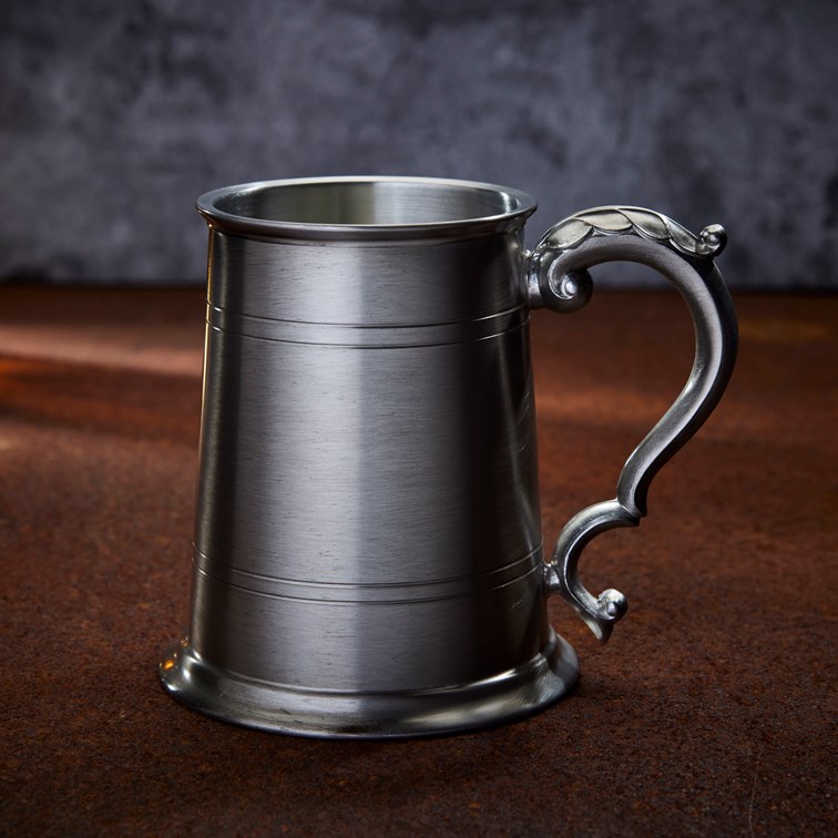 One Pint Antique Fancy Handle Pewter Tankard One Pint Antique Fancy Handle Pewter Tankard
