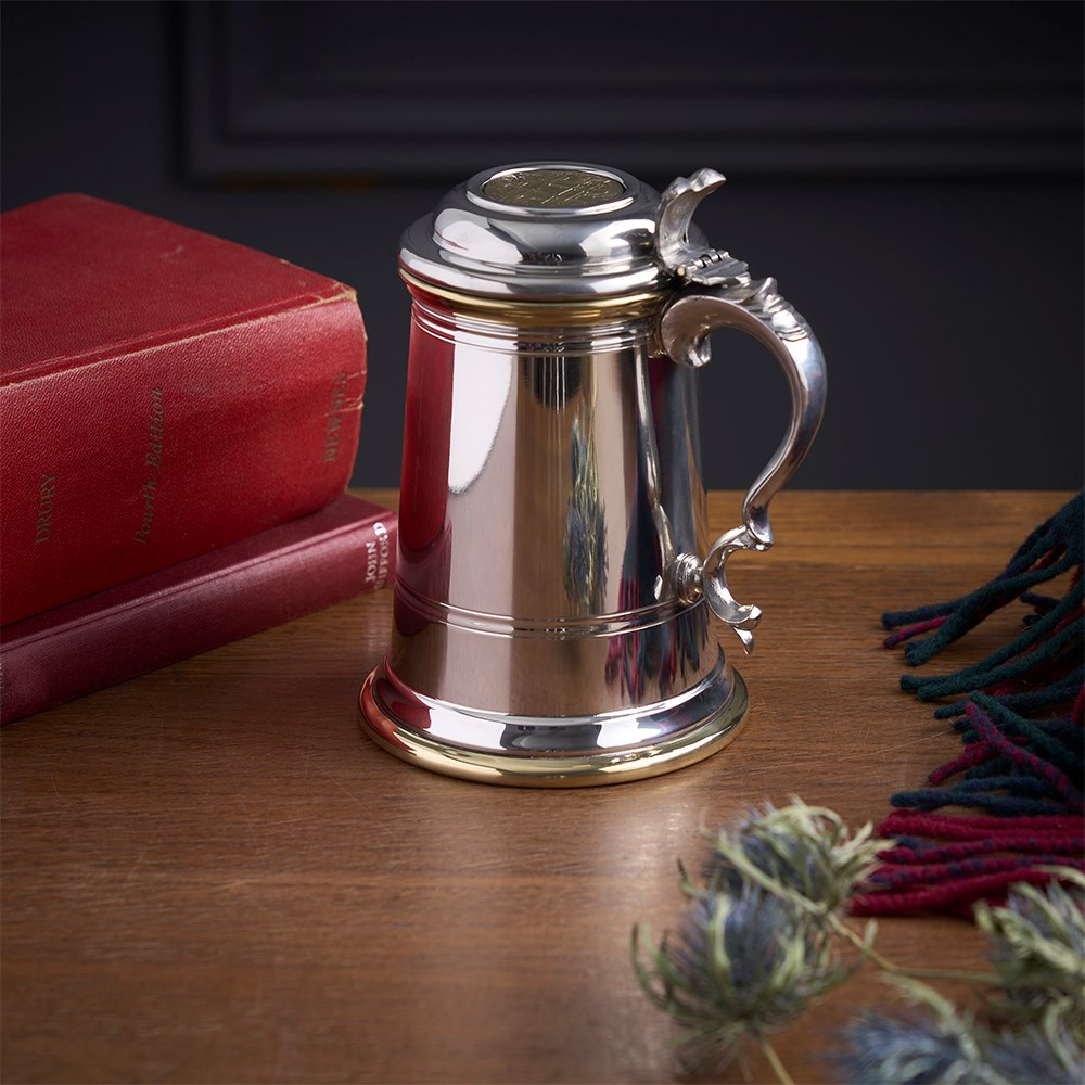 Heavy Lidded Celtic Gold Pewter And Brass Tankard