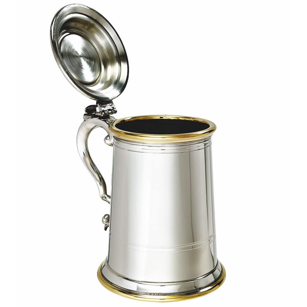 Heavy Lidded Celtic Gold Pewter And Brass Tankard Heavy Lidded Celtic Gold Pewter And Brass Tankard