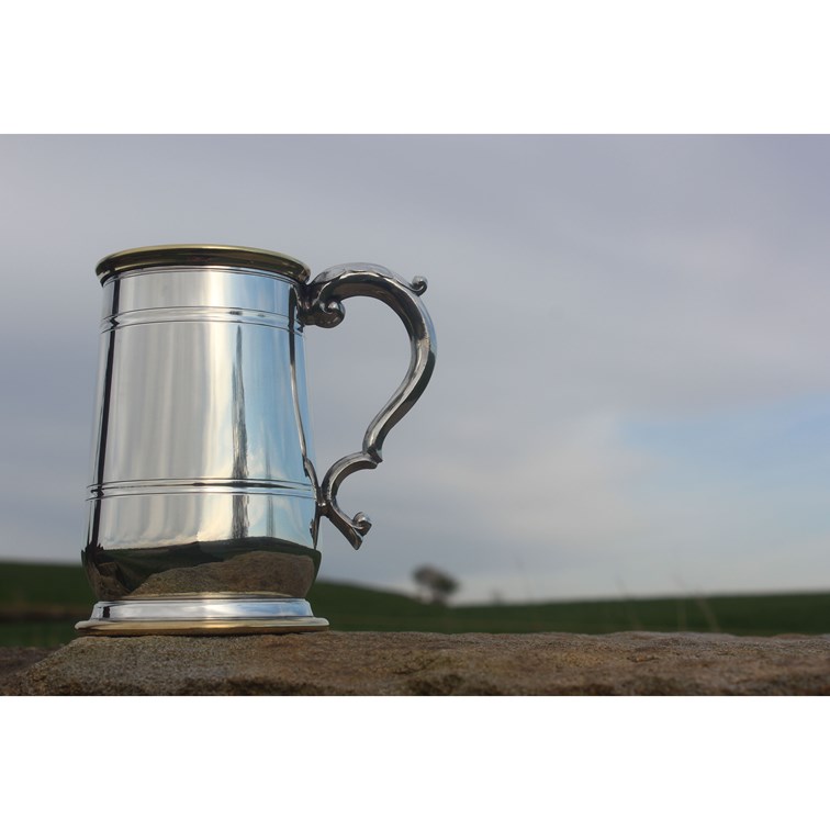 One Pint Hallam Pewter And Brass Jacobean Tankard brass jacobean hallam pewter tankard