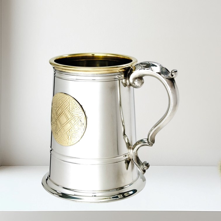 Celtic Gold One Pint Pewter And Brass Tankard Celtic Gold One Pint Pewter And Brass Tankard