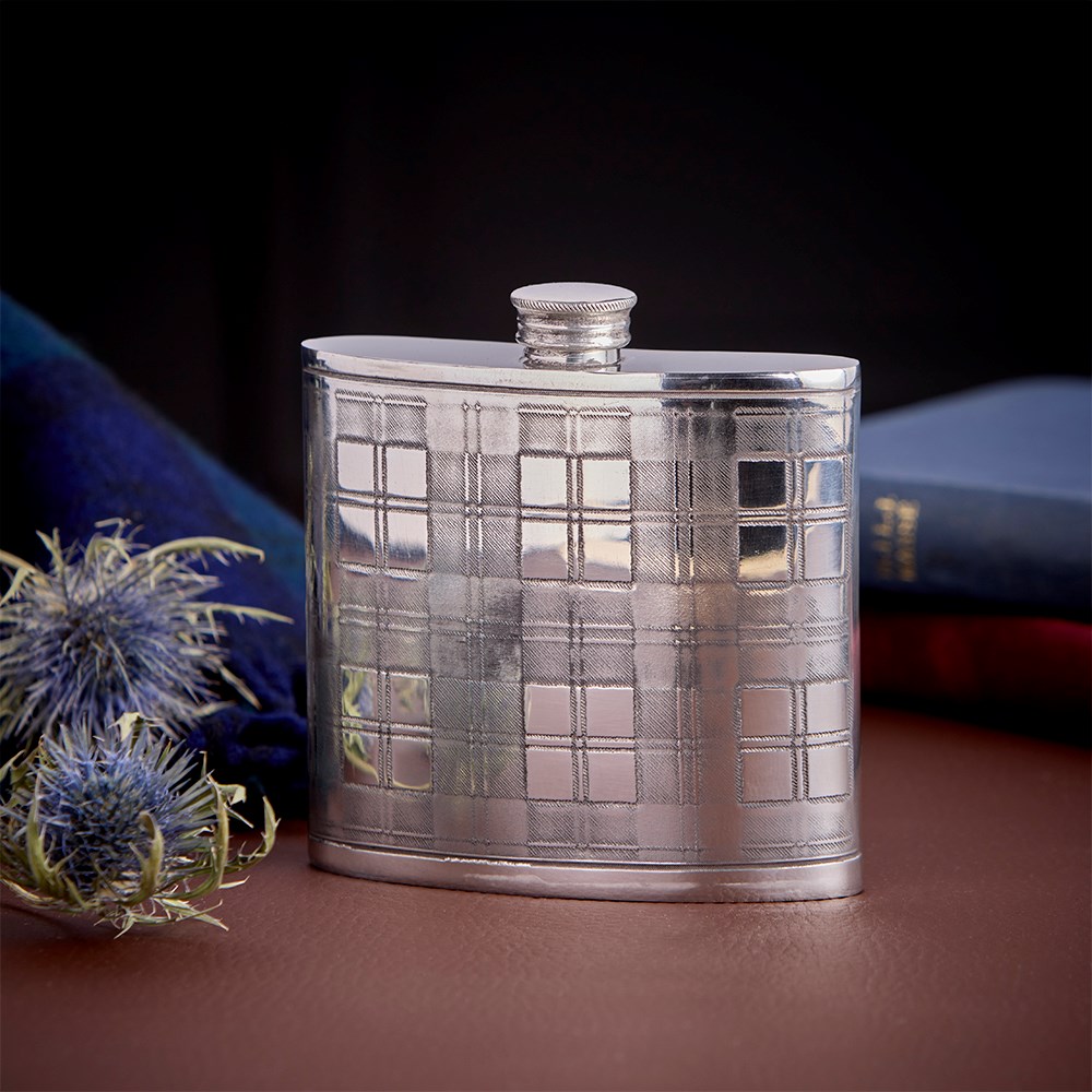 Tartan 6oz Pewter Kidney Hip Flask