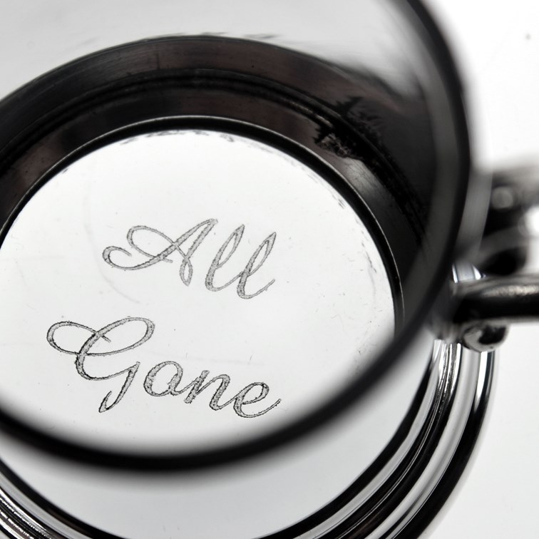 All Gone Etched Glass Base Pewter Baby Mug All Gone Etched Glass Base Pewter Baby Mug