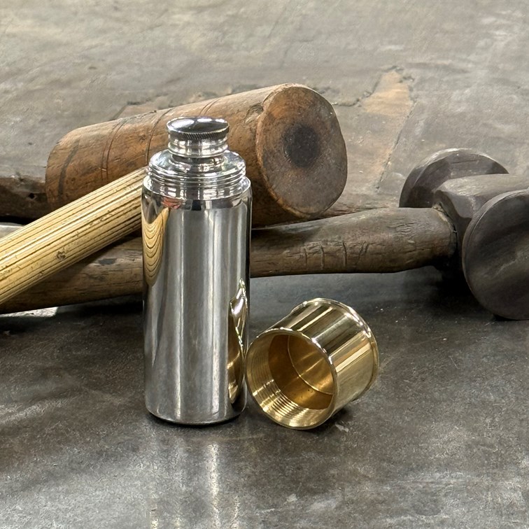 Pewter And Brass 4oz Cartridge Flask Pewter And Brass 4oz Cartridge Flask