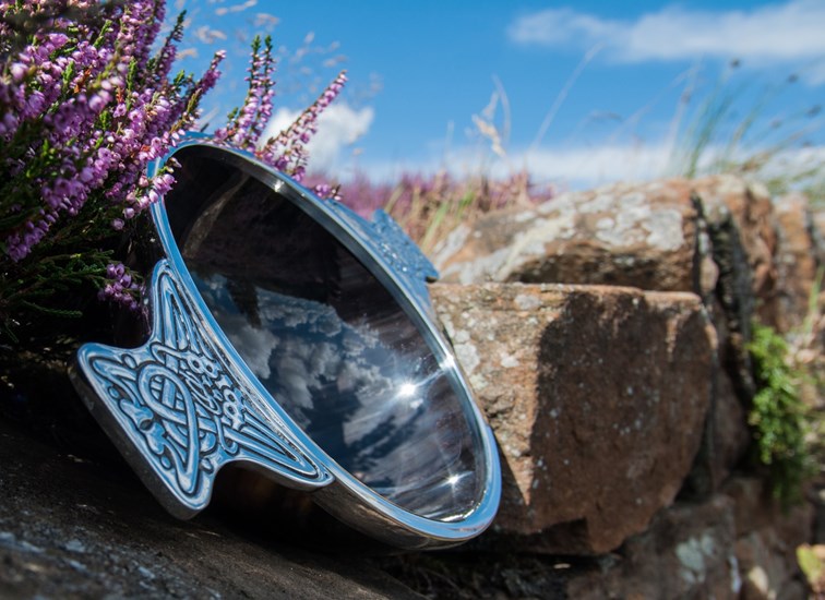 160mm Horn And Pewter Quaich large horn and pewter quaich in heather