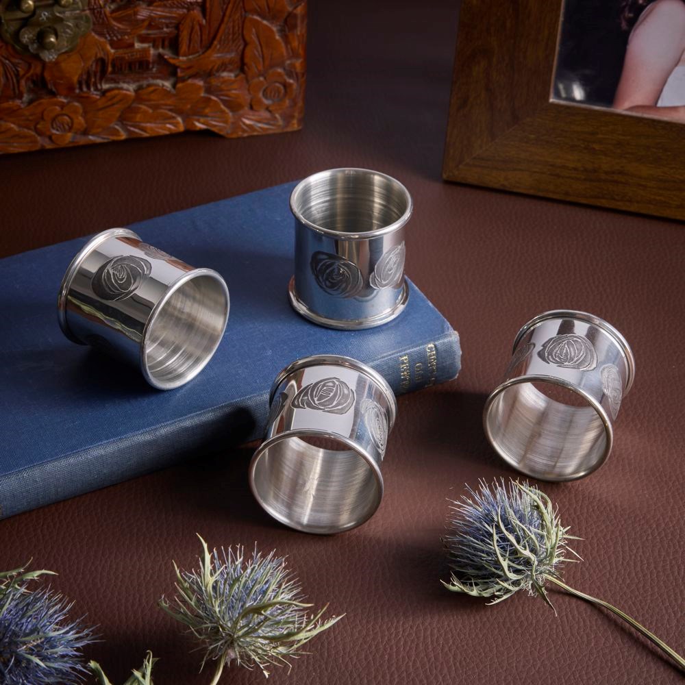 Charles Rennie Mackintosh Four Pewter Napkin Rings Charles Rennie Mackintosh Four Pewter Napkin Rings
