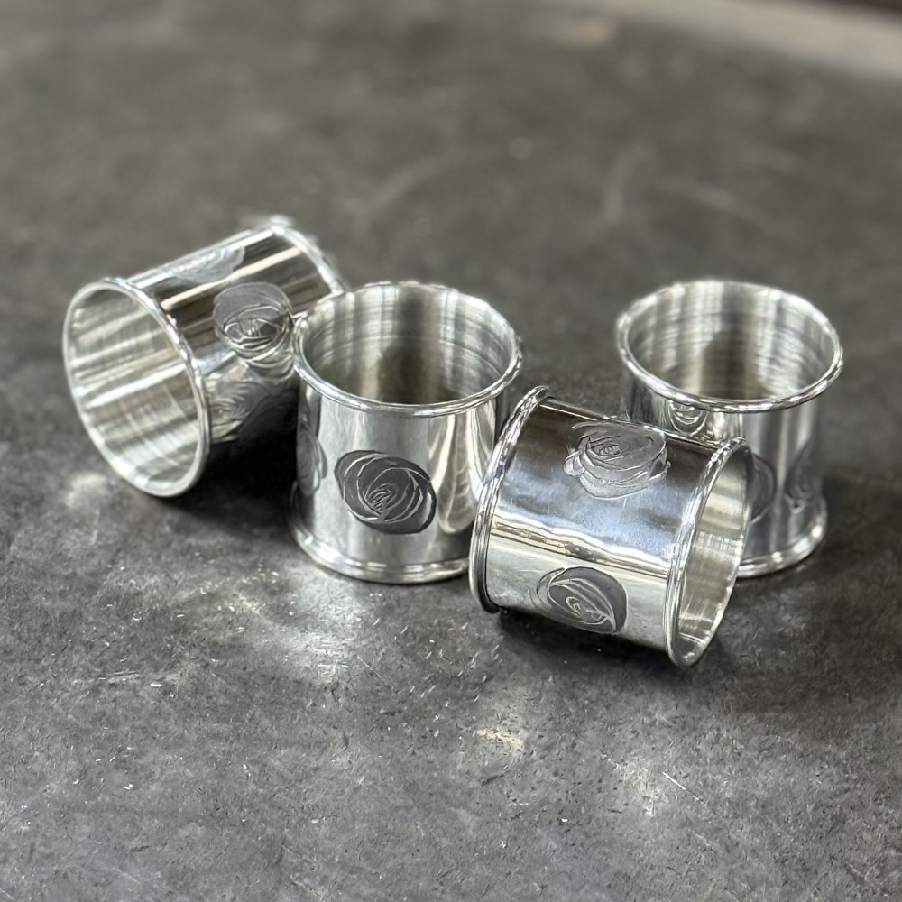 Set Of Four Charles Rennie Mackintosh Pewter Napkin Rings