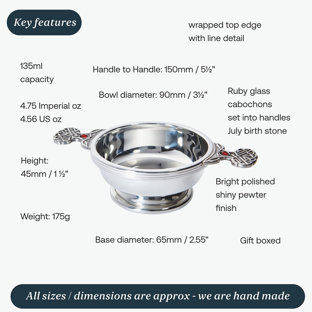 Birthstone Pewter Quaich July With Ruby Stones Birthstone Pewter Quaich July With Ruby Stones