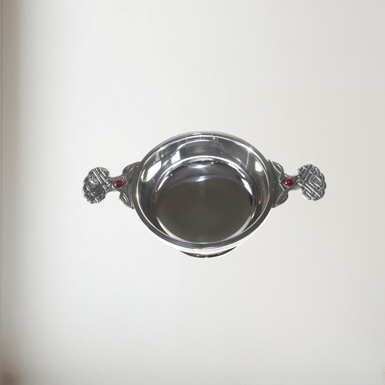 Birthstone Pewter Quaich July With Ruby Stones Top View of the Birthstone pewter quaich July with Ruby stones