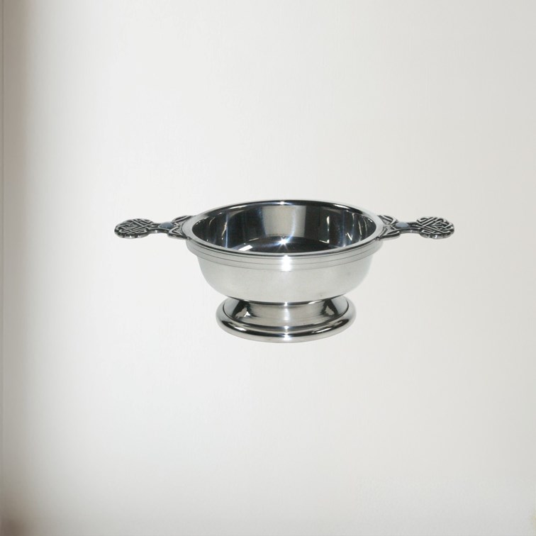 Birthstone Pewter Quaich June With Pearl Stones Front view of Birthstone pewter quaich June with pearl stones