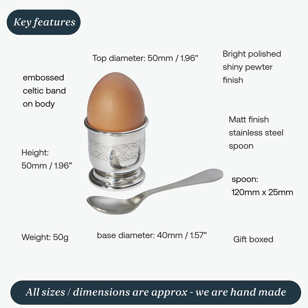 Embossed Celtic Pewter Egg Cup And Spoon