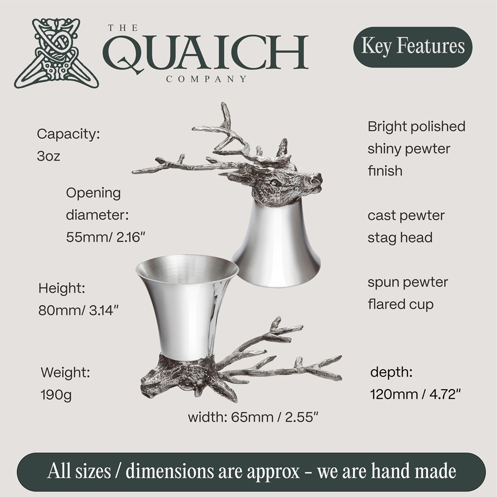 Stag Head 3oz Pewter Jigger Cup Stag Head 3oz Pewter Jigger Cup