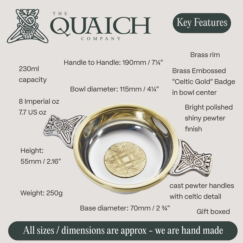 Celtic Gold Pewter And Brass Large Quaich