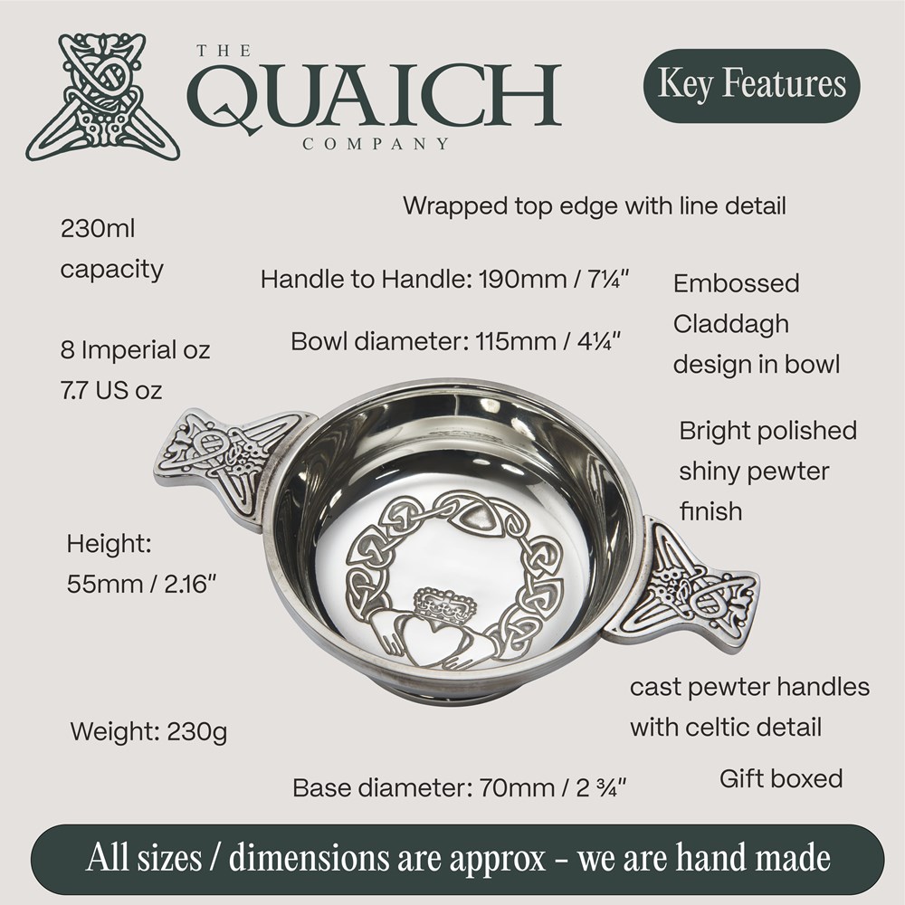 Claddagh Large Pewter Quaich