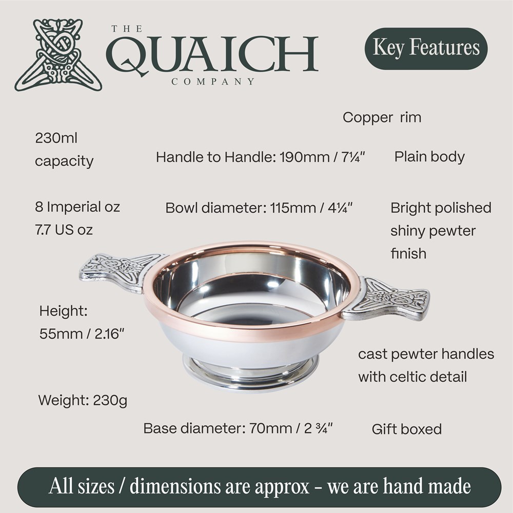Copper Rim Large Pewter Quaich