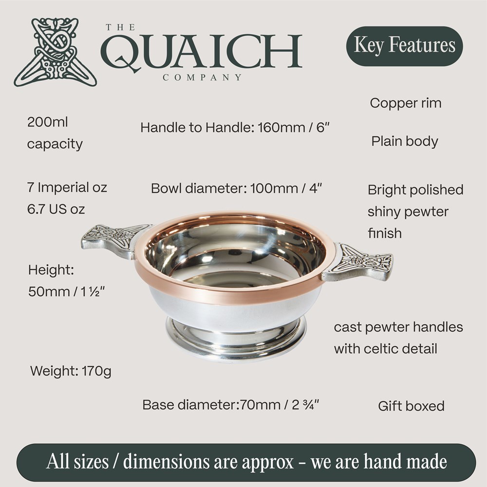 Copper Rim Medium Pewter Quaich