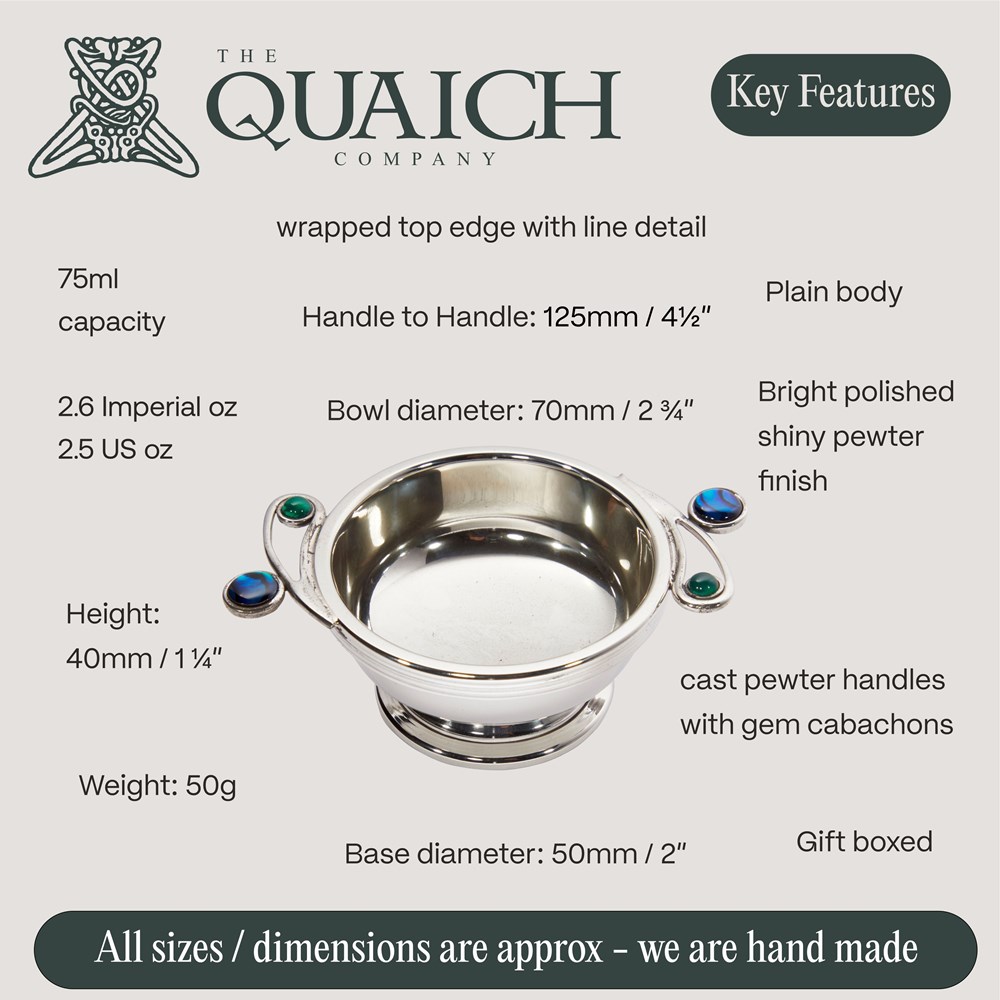 Lomond Quaich, blue and green gemstone handles