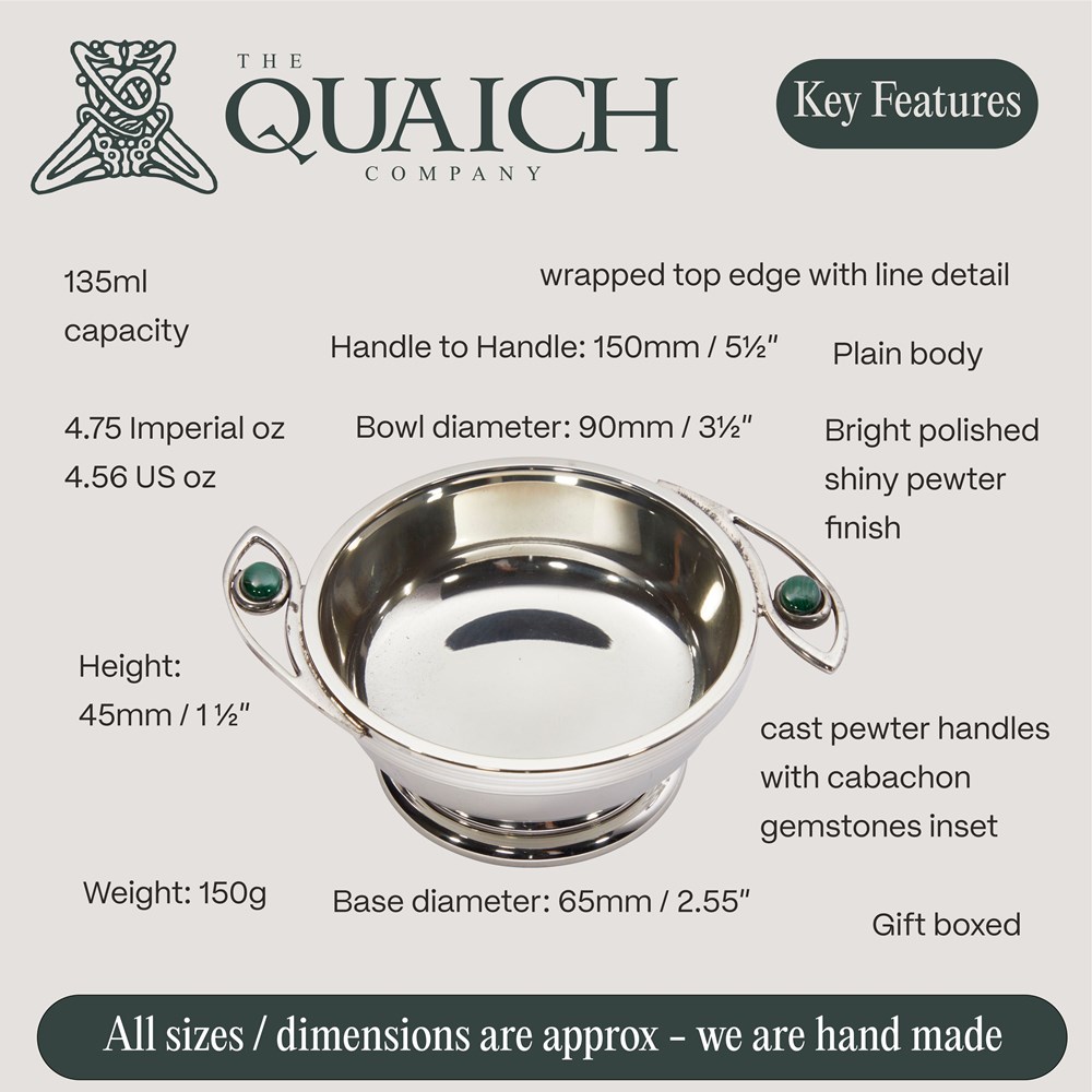 Nevis Pewter Quaich Leaf Gemstone Handles