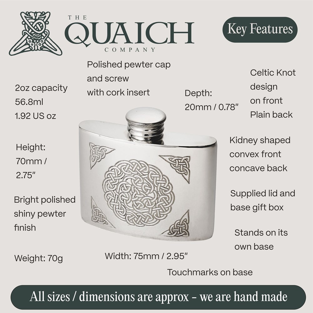 Celtic Knot 2oz Pewter Kidney Hip Flask