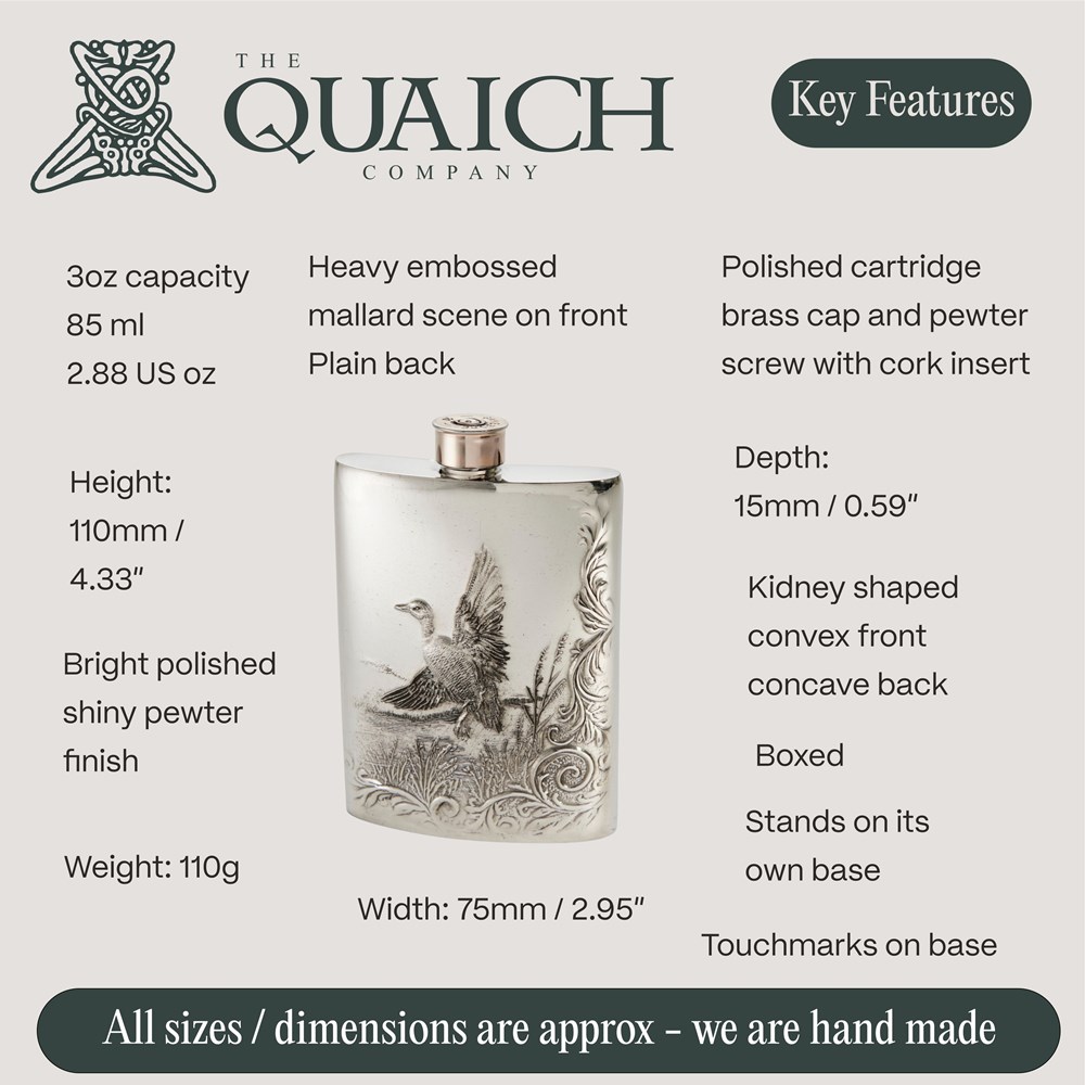 Embossed Mallard 3oz Top Pocket Flask