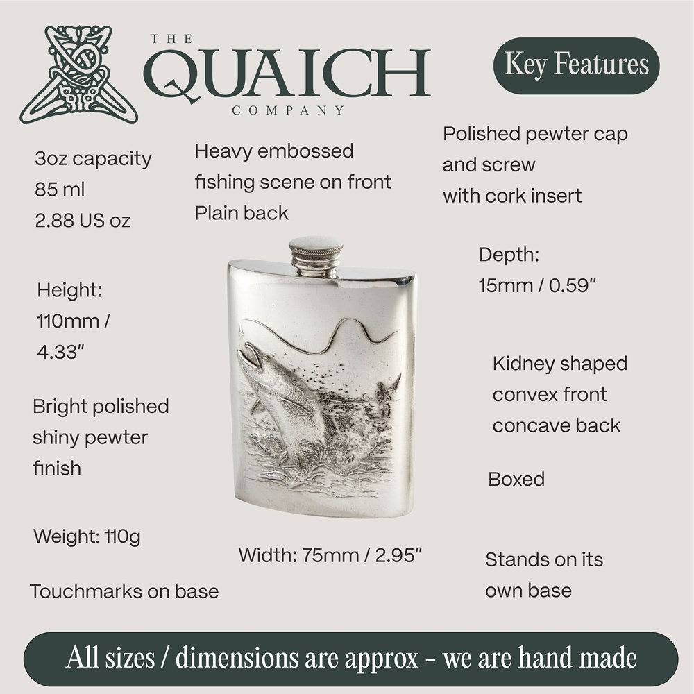 Embossed Fishing 3oz Top Pocket Flask