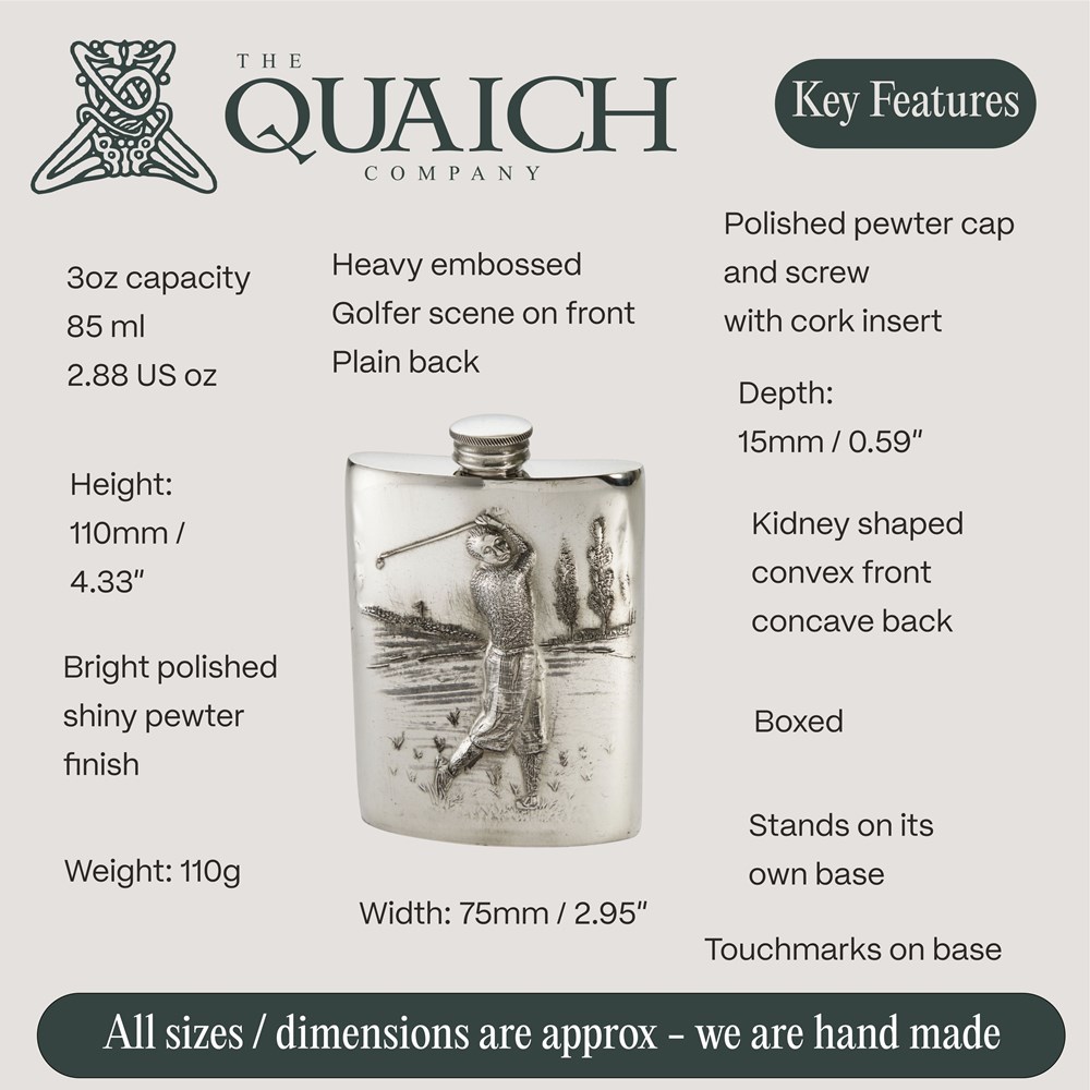 Embossed Golfer 3oz Top Pocket Flask Embossed Golfer 3oz Top Pocket Flask