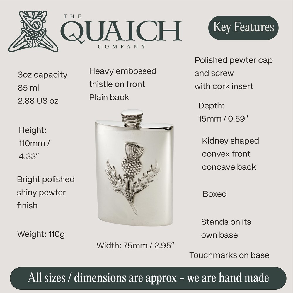 Embossed Thistle 3oz Top Pocket Flask