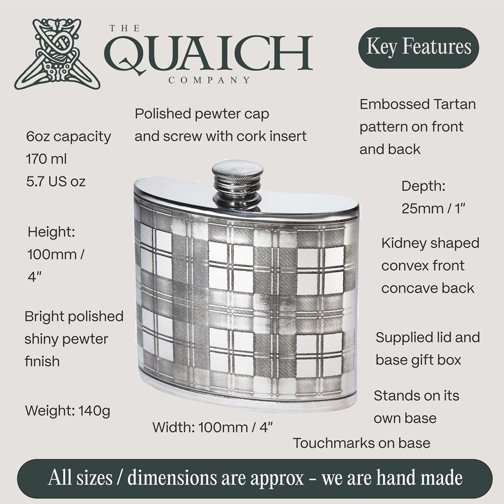 Tartan 6oz Pewter Kidney Hip Flask