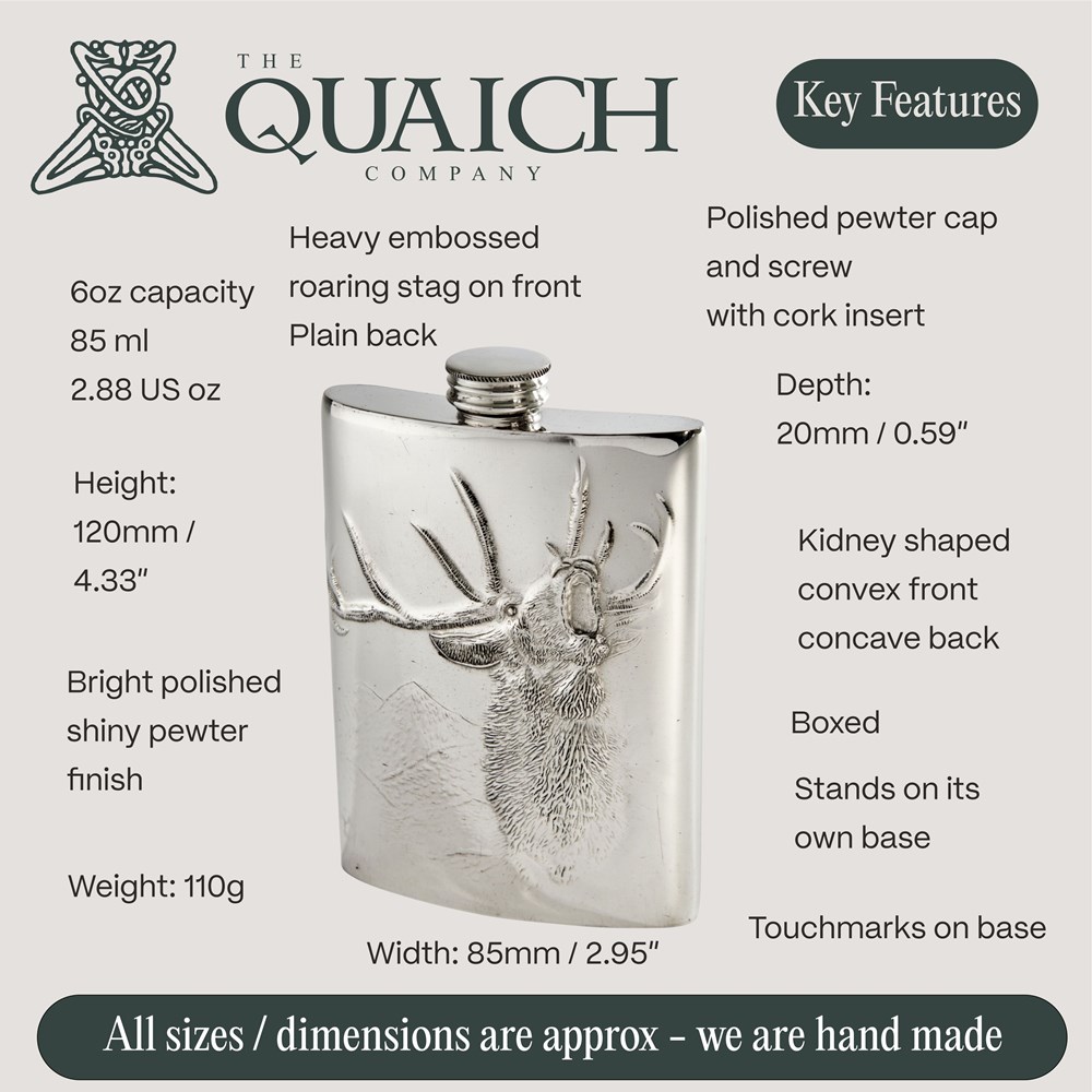 Embossed Roaring Stag 6oz Flask
