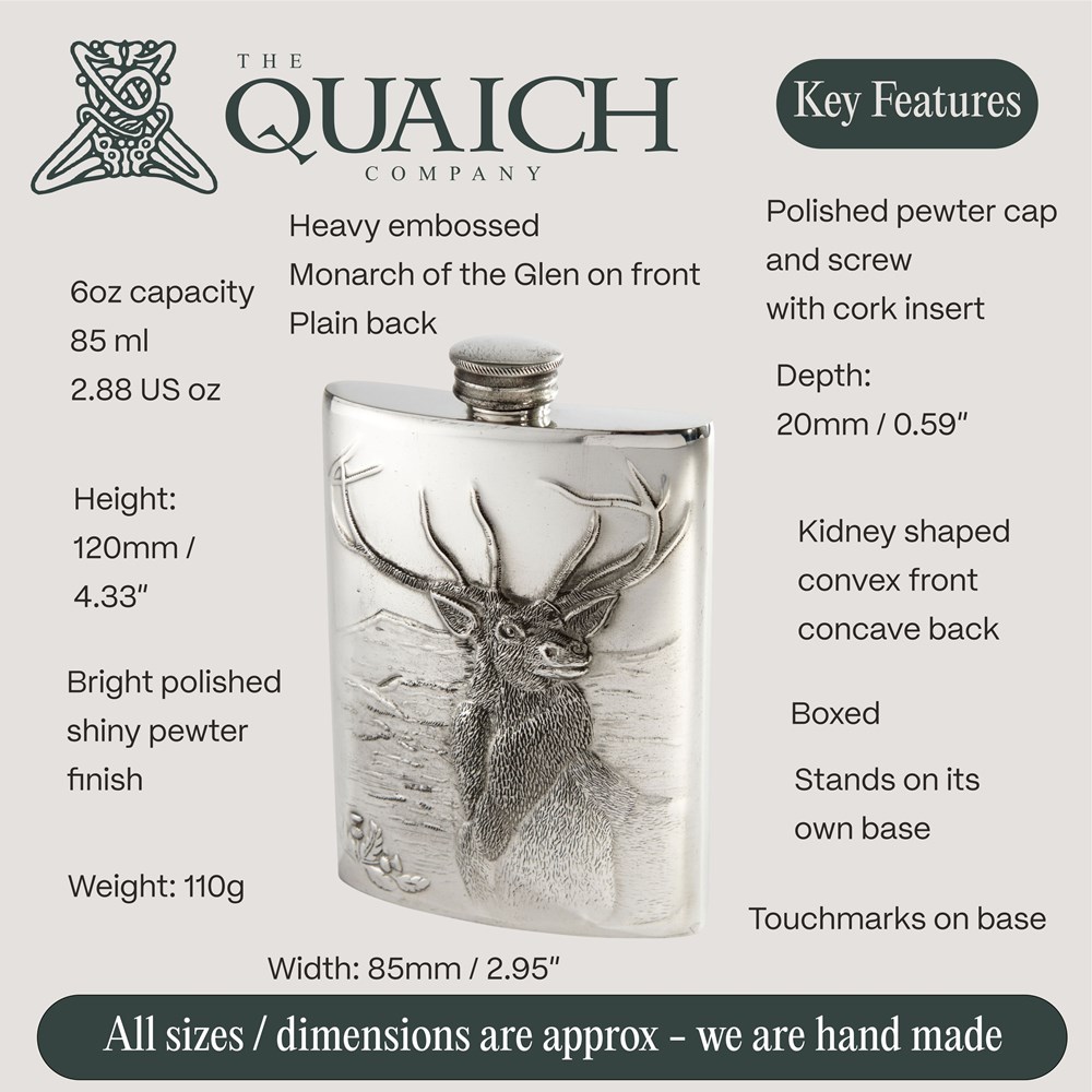 Embossed 6oz Monarch of the Glen Flask Embossed 6oz Monarch of the Glen Flask