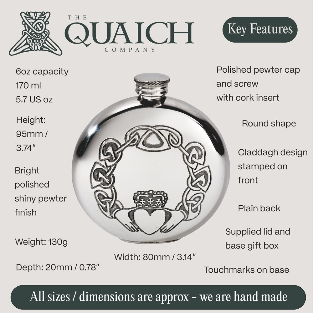 Round Claddagh Pewter Flask