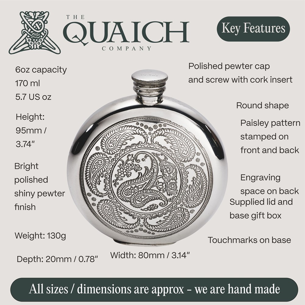 Round Pewter Paisley Flask
