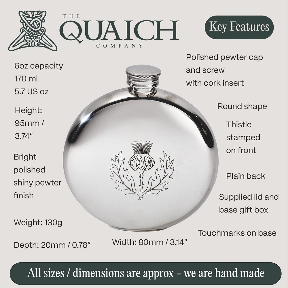 Round Pewter Thistle Flask