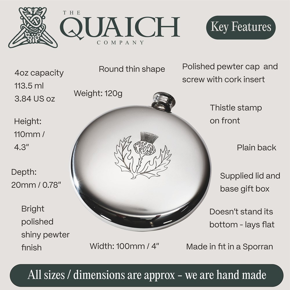 Thistle Pewter Sporran Flask Thistle Pewter Sporran Flask