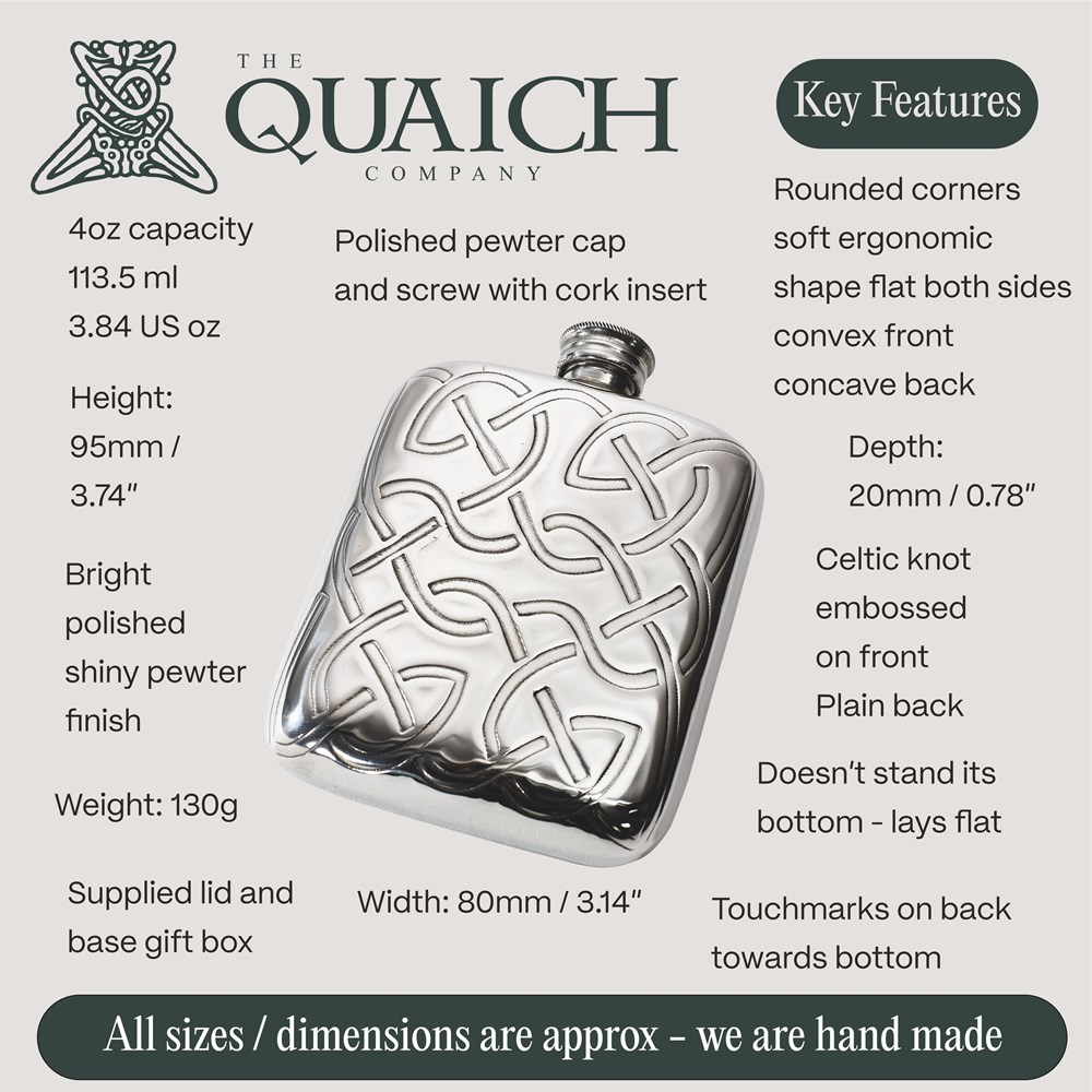 Celtic Knot 4oz Pewter Pocket Flask Celtic Knot 4oz Pewter Pocket Flask