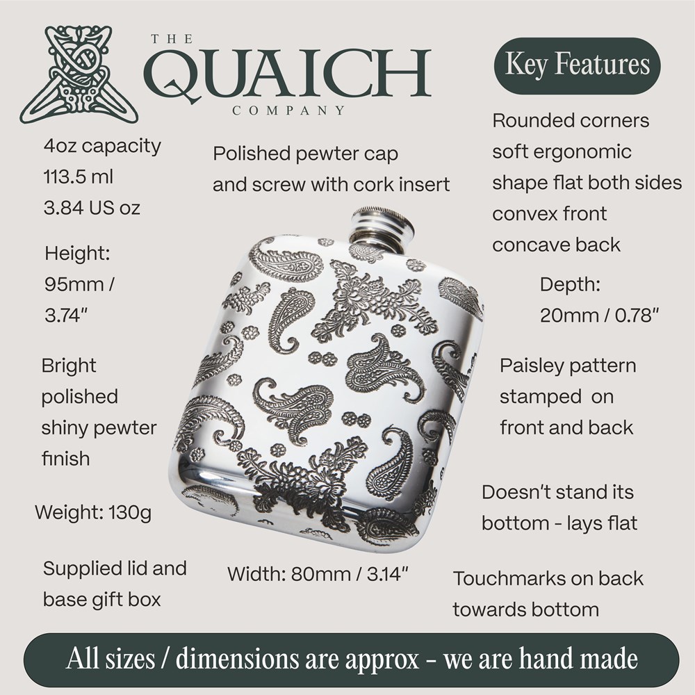 Paisley 4oz Pewter Pocket Flask