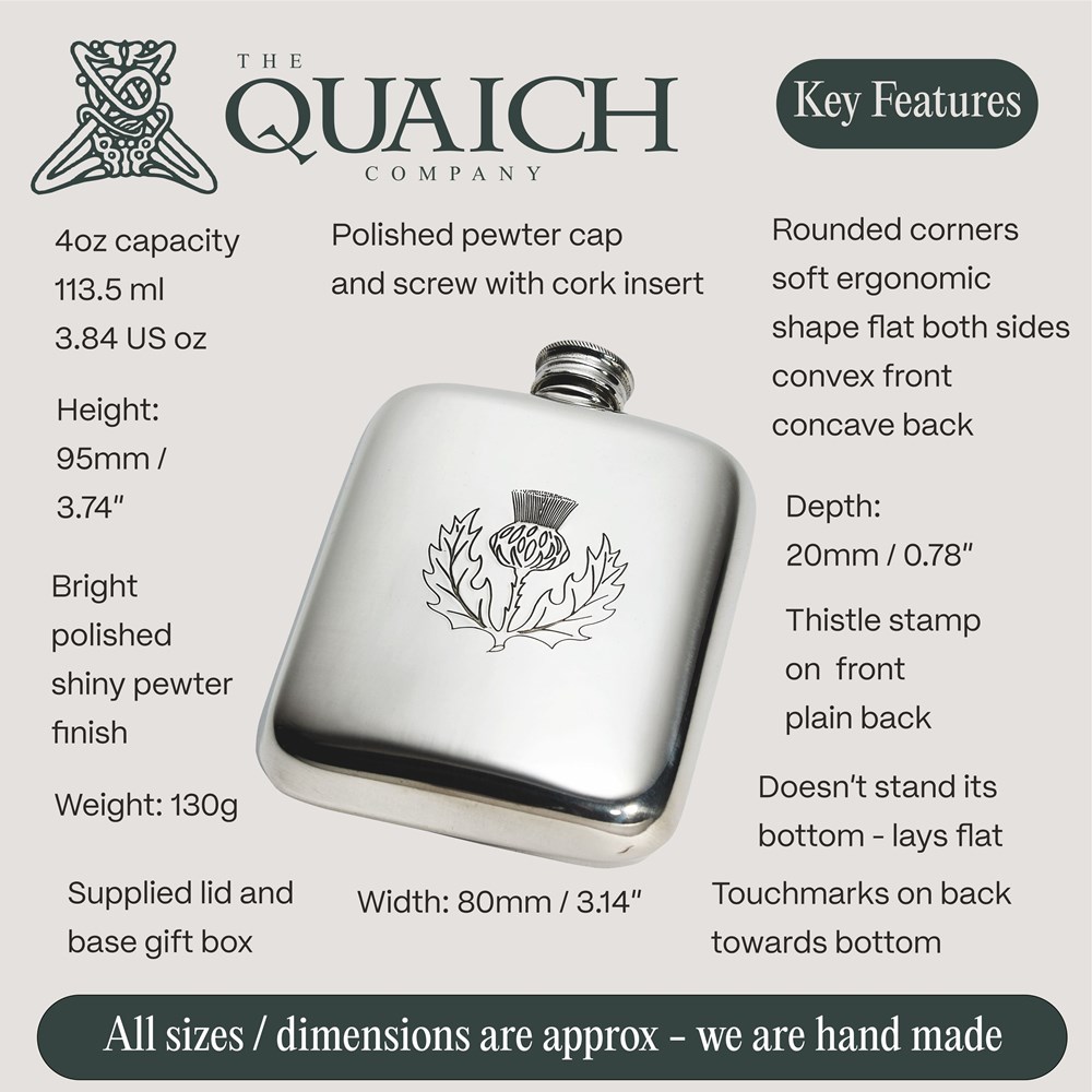 Thistle Stamp 4oz Pewter Pocket Flask Thistle Stamp 4oz Pewter Pocket Flask