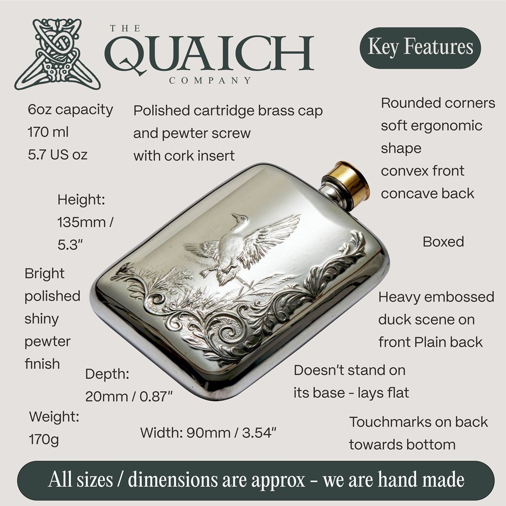 Mallard Embossed 6oz Pewter Pocket Flask