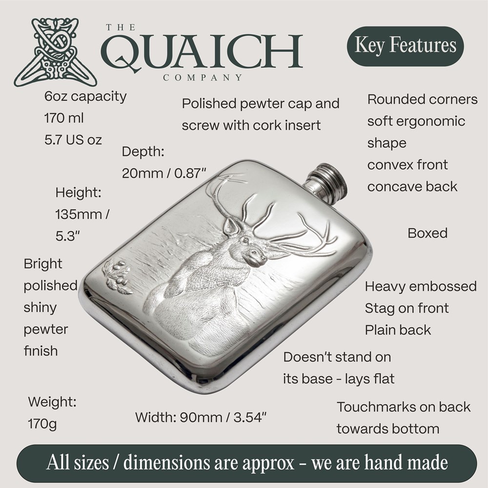 Monarch of the Glen 6oz Pewter Pocket Flask