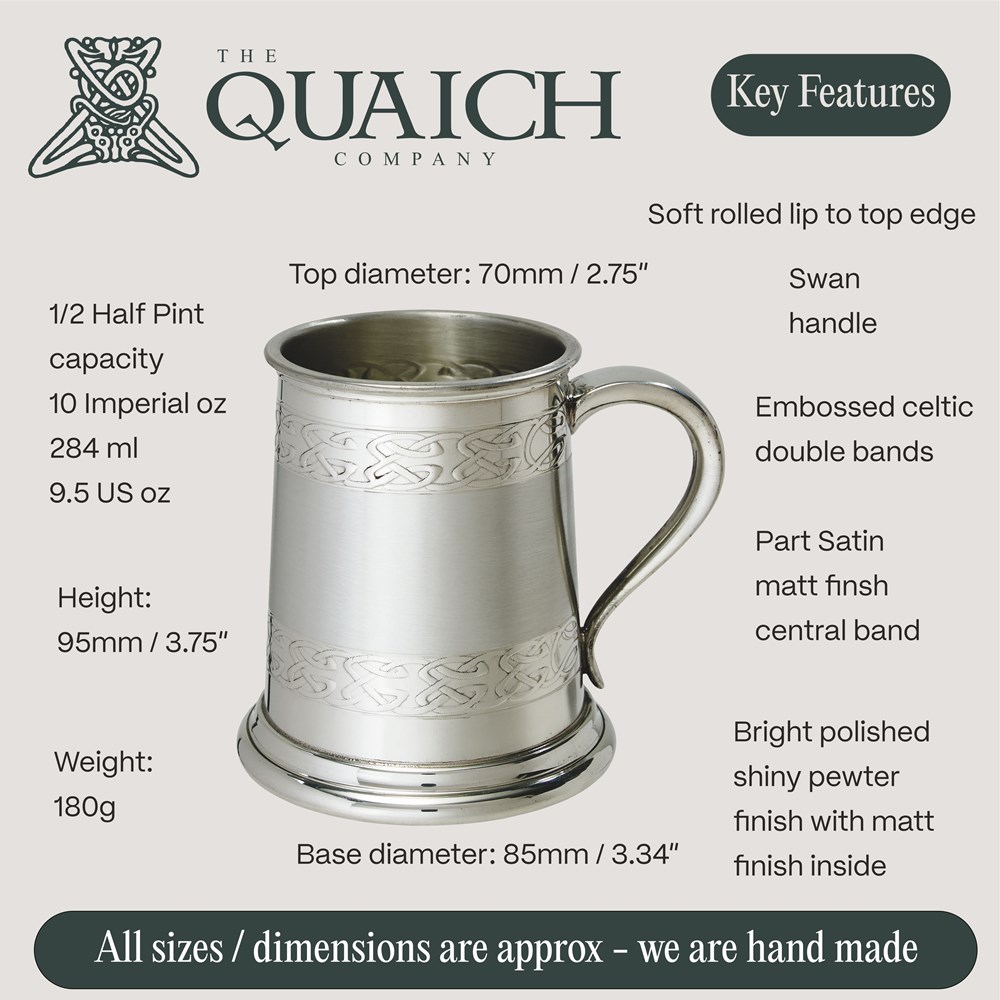 Embossed Celtic Band Half Pint Pewter Tankard Embossed Celtic Band Half Pint Pewter Tankard