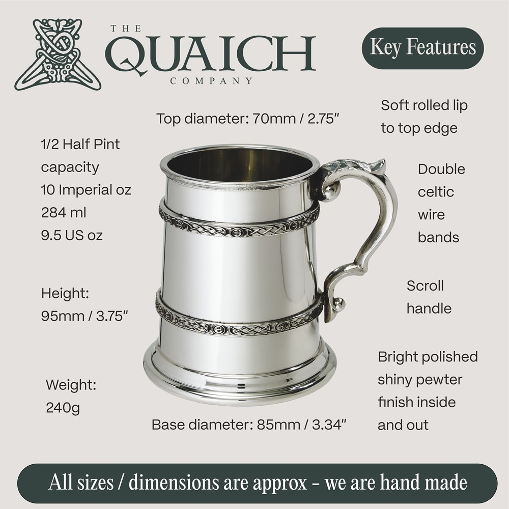 Double Celtic Band Half Pint Pewter Tankard